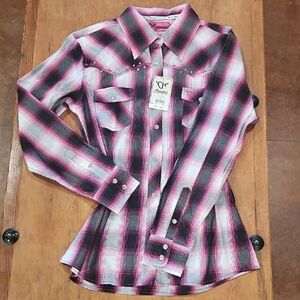 Cowgirl Hardware Women's Pink Plaid Button Down Shirt
